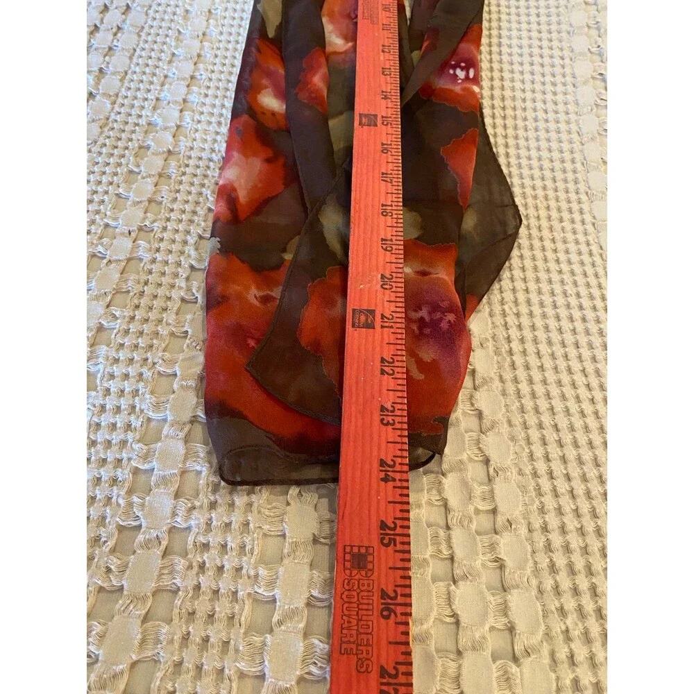 Scarf Silk like ‎ Brown with Dark Orange Flowers Perfect for Spring Versatile